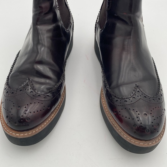 Zara Chelsea ankle Boot women 37 burgundy Chunky Sole pull on patent leather Y2K - Picture 4 of 13